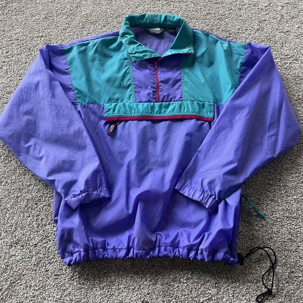 Vintage Sierra Sport Windbreaker Jacket Mens Medium Purple 1/4 Zip Colorblock